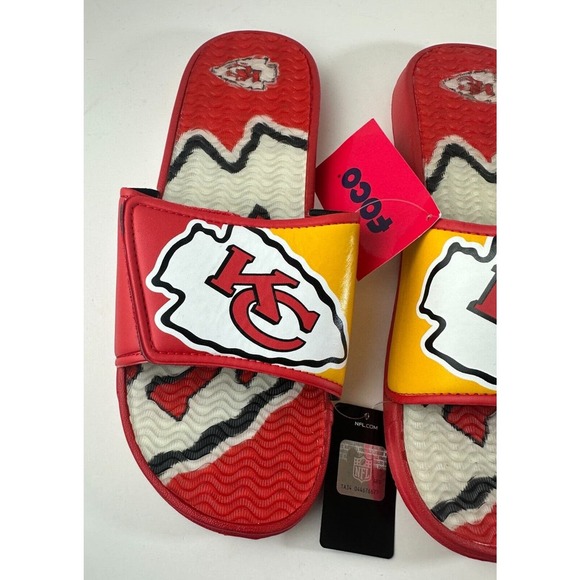 NWT Kansas City Chiefs NFL Team Stripe Gel Slides Sandals Men's Size Large FOCO - Picture 2 of 8